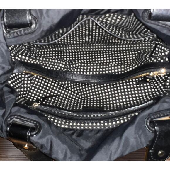 Kate Spade New York Nylon Tote Bag Black /Black Leather Trim Polka Dot Lining - Picture 8 of 9